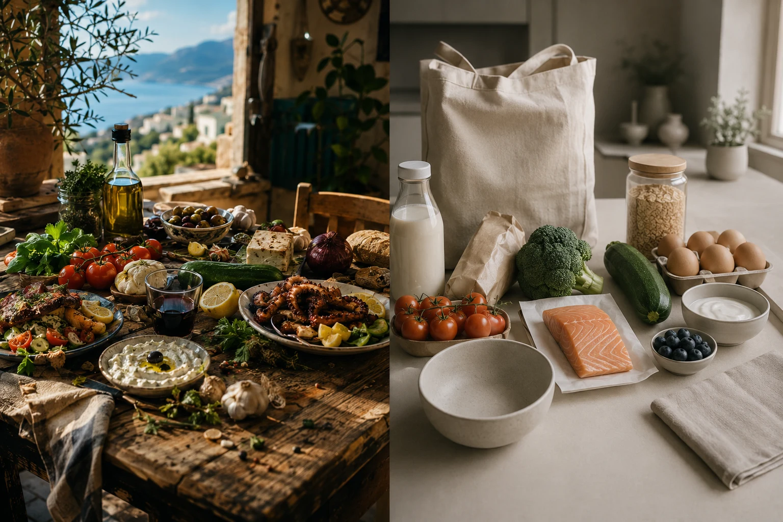 Mediterranean groceries contrasted with milder Swiss-style universal groceries