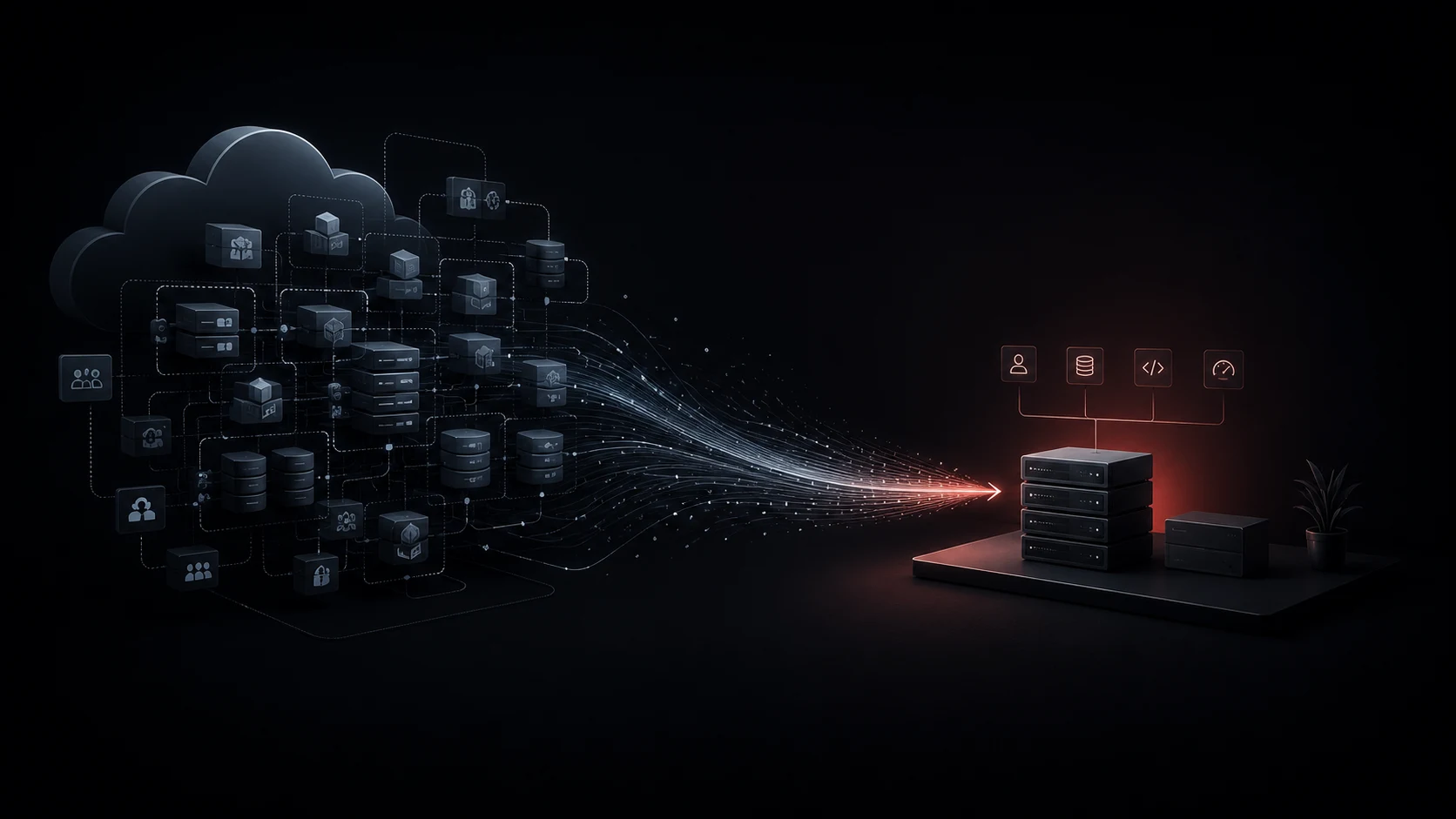 Abstract dark illustration of a cloud infrastructure move